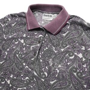 Vintage Darlyn Polo‎ Shirt Womens Large Purple Paisley Maui Hawaii USA